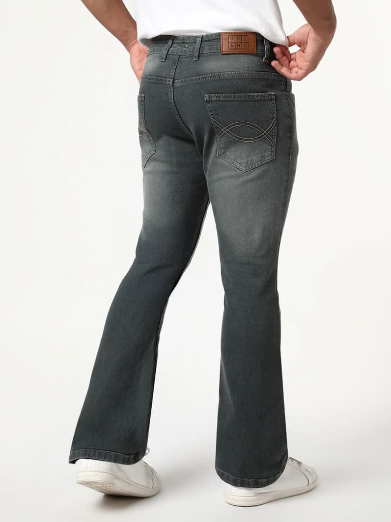 Men's Grey Bootcut Fit Mid Rise Heavy Washed Jeans Stretchable — photo 4