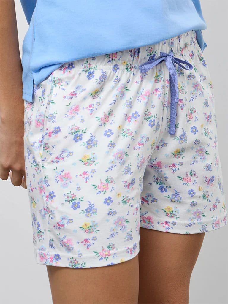 Wunderlove White Floral Printed High-Rise Cotton Shorts — photo 3