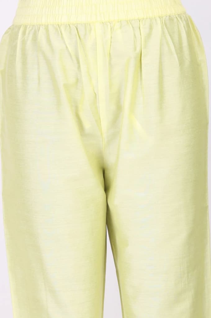 Yellow Floral Printed Lace Pure Cotton Straight Kurta with Straight Pants and Dupatta Set — photo 7