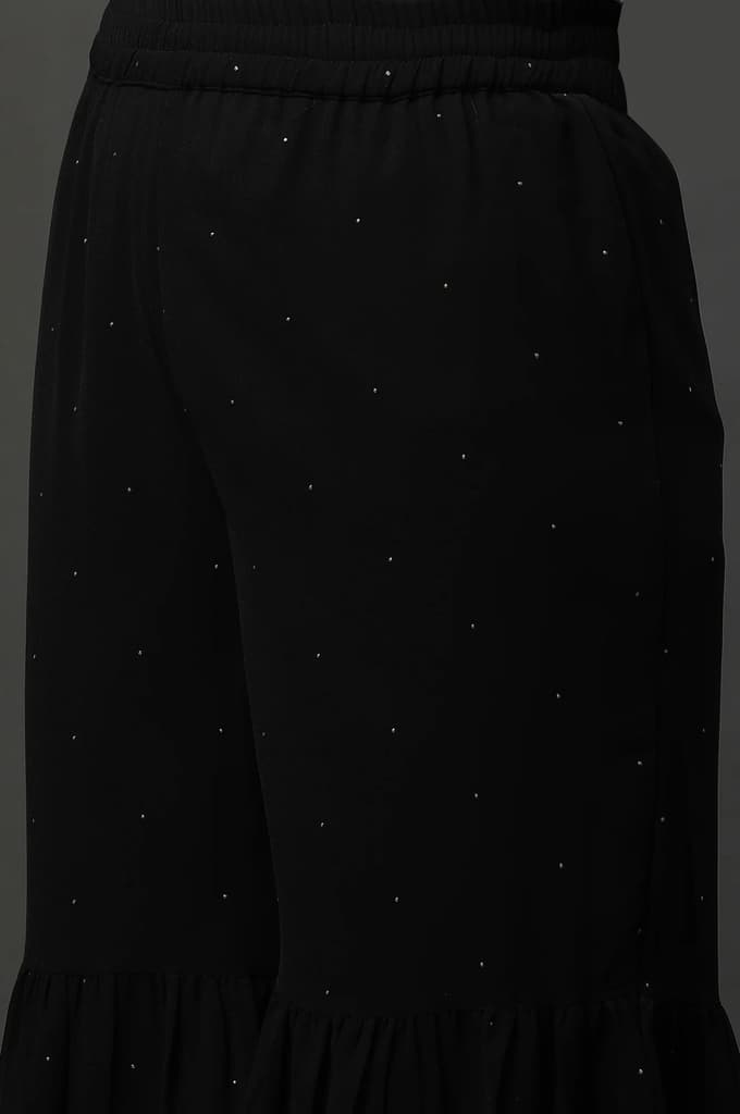 Black Polka Dots Printed Flared Georgette Sharara With Elasticated Waist — photo 7
