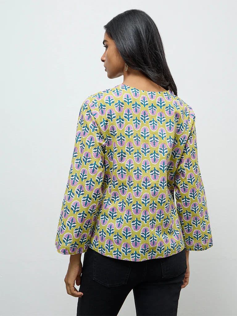 Utsa Lime Floral Printed Cotton Tunic — photo 4