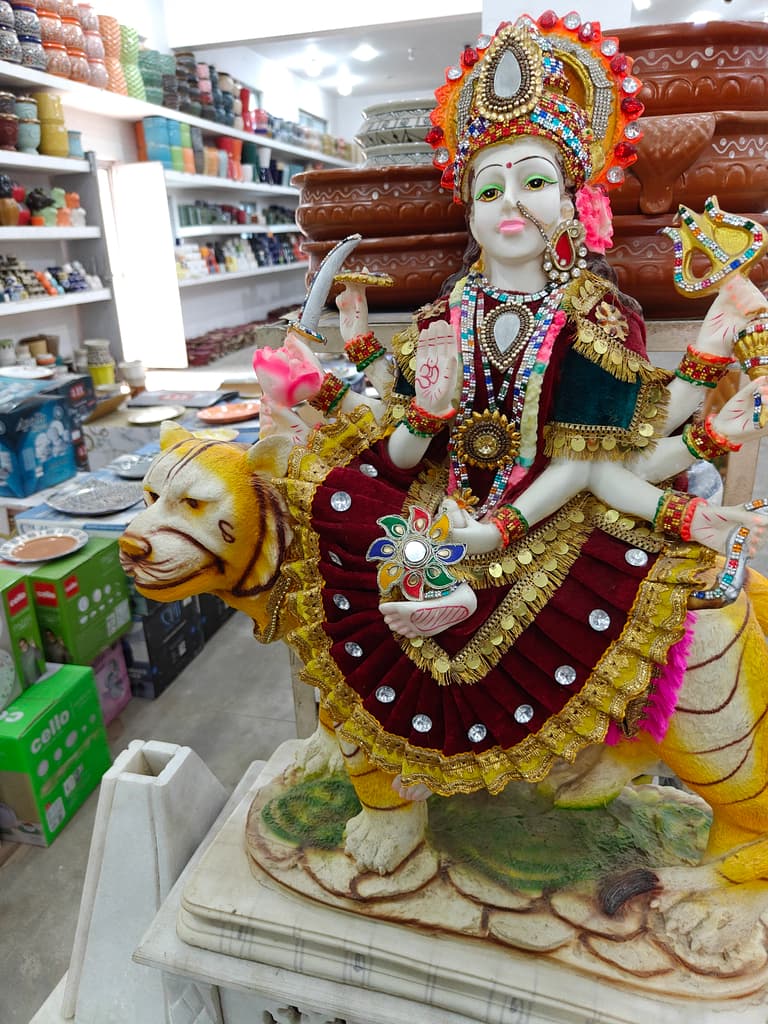 Hindu Goddess Statue | Wooden | Gold | Red