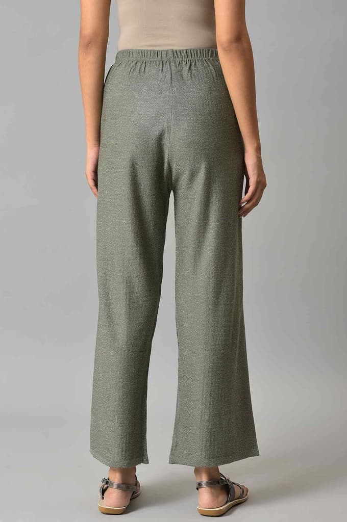 Muted Sage Green Solid Boot Cut Acrylic Palazzo With Elasticated Waist — photo 2