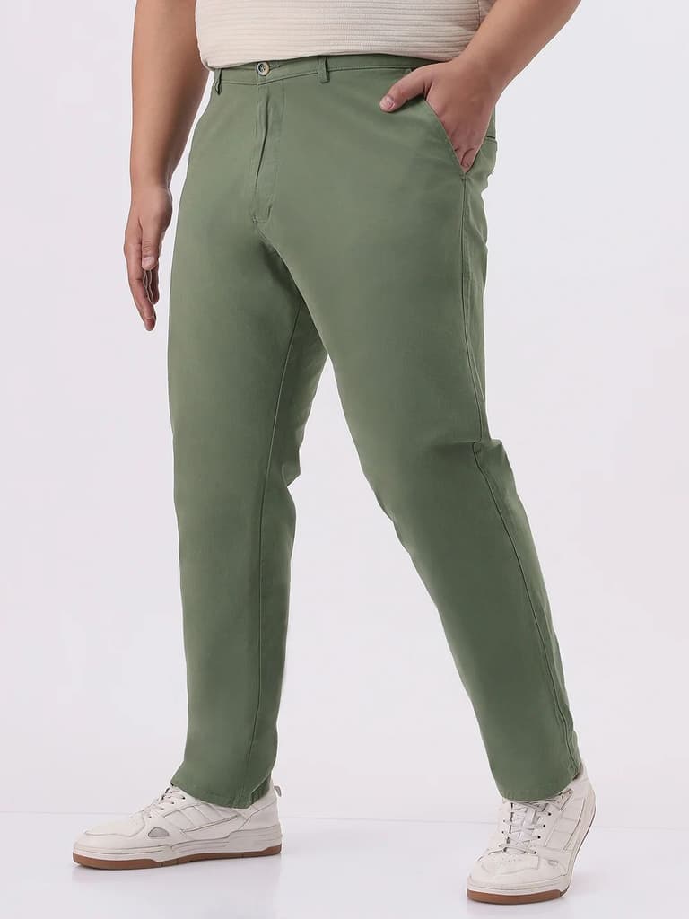 Plus Men's Sage Green Cotton Regular Fit Casual Chinos Trousers Stretch — photo 2