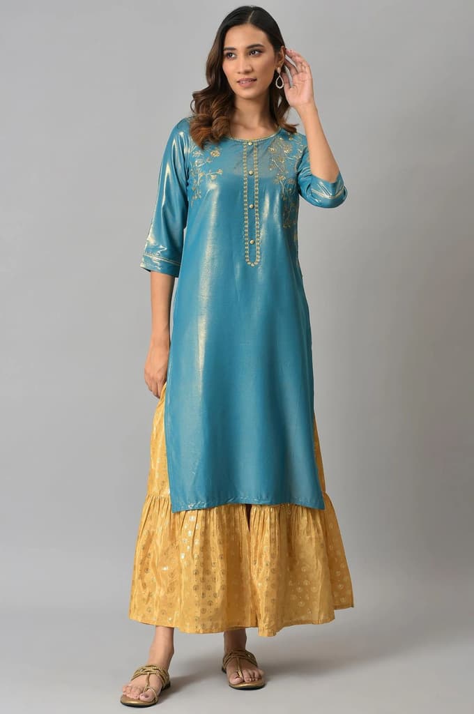 Gold Floral Printed Flared Silk Palazzo With Elasticated Waist — photo 5