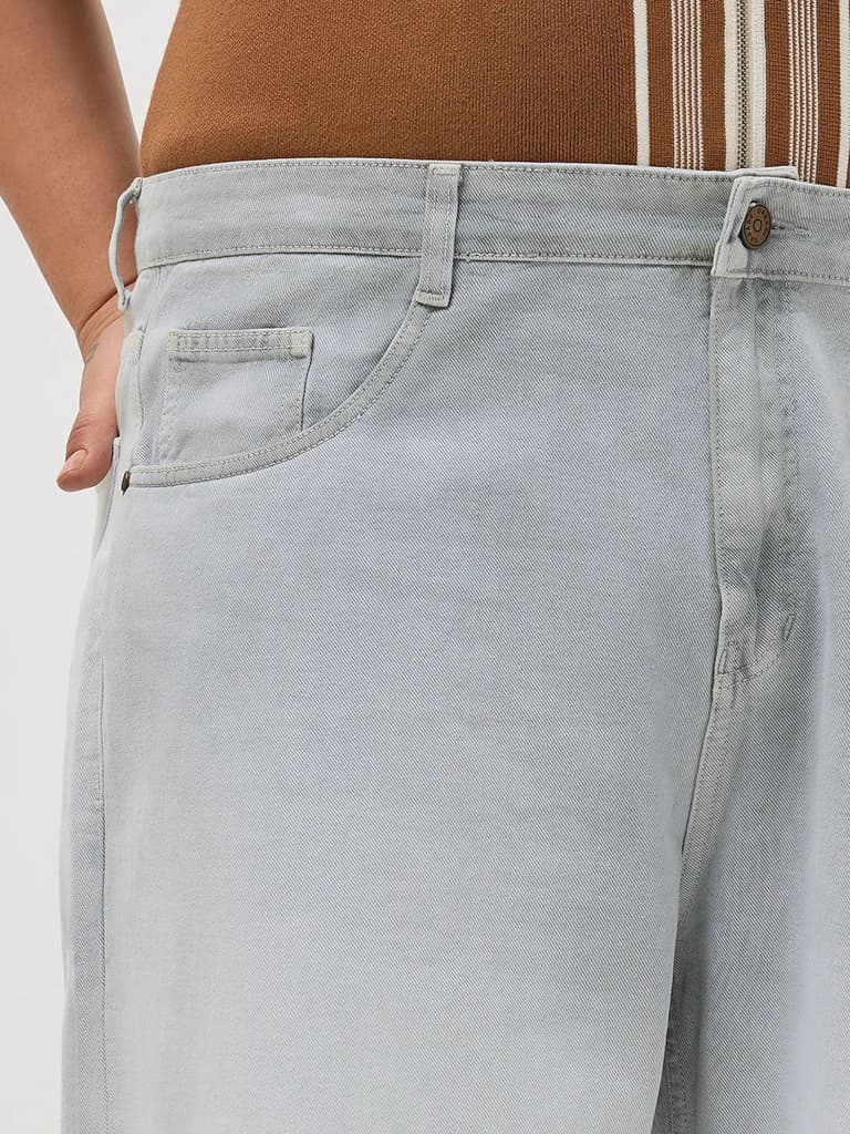 Plus Men's Ice Grey Loose Baggy Fit Heavy Washed Faded Denim Jeans Non-Stretchable — photo 6