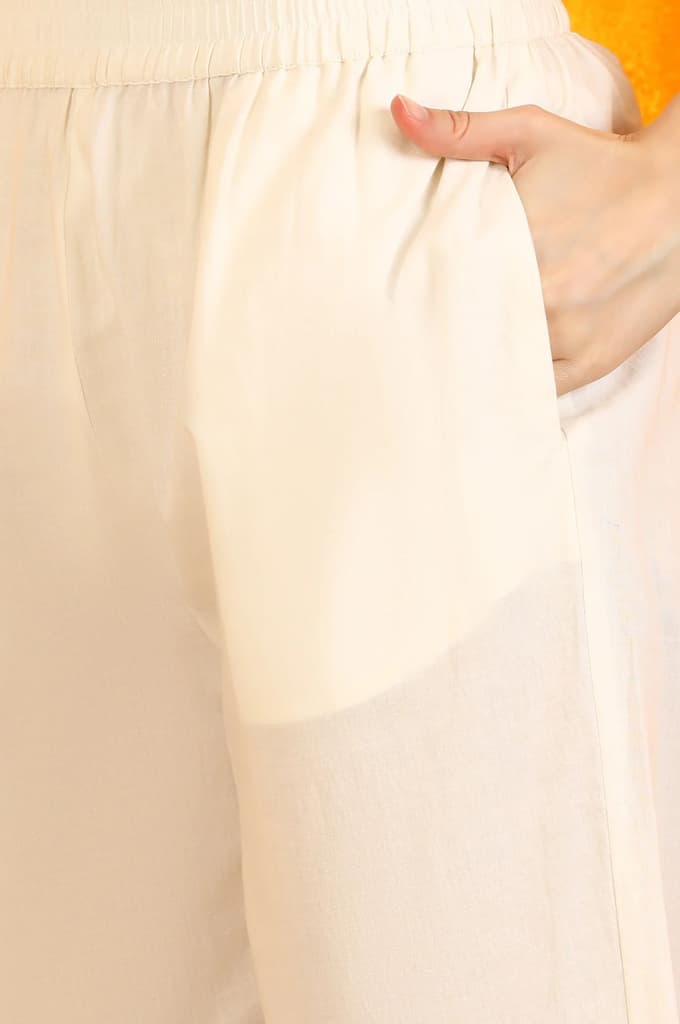 Off-White Floral Printed Pure Cotton Flared Kurta, Pants and Dupatta Set — photo 8