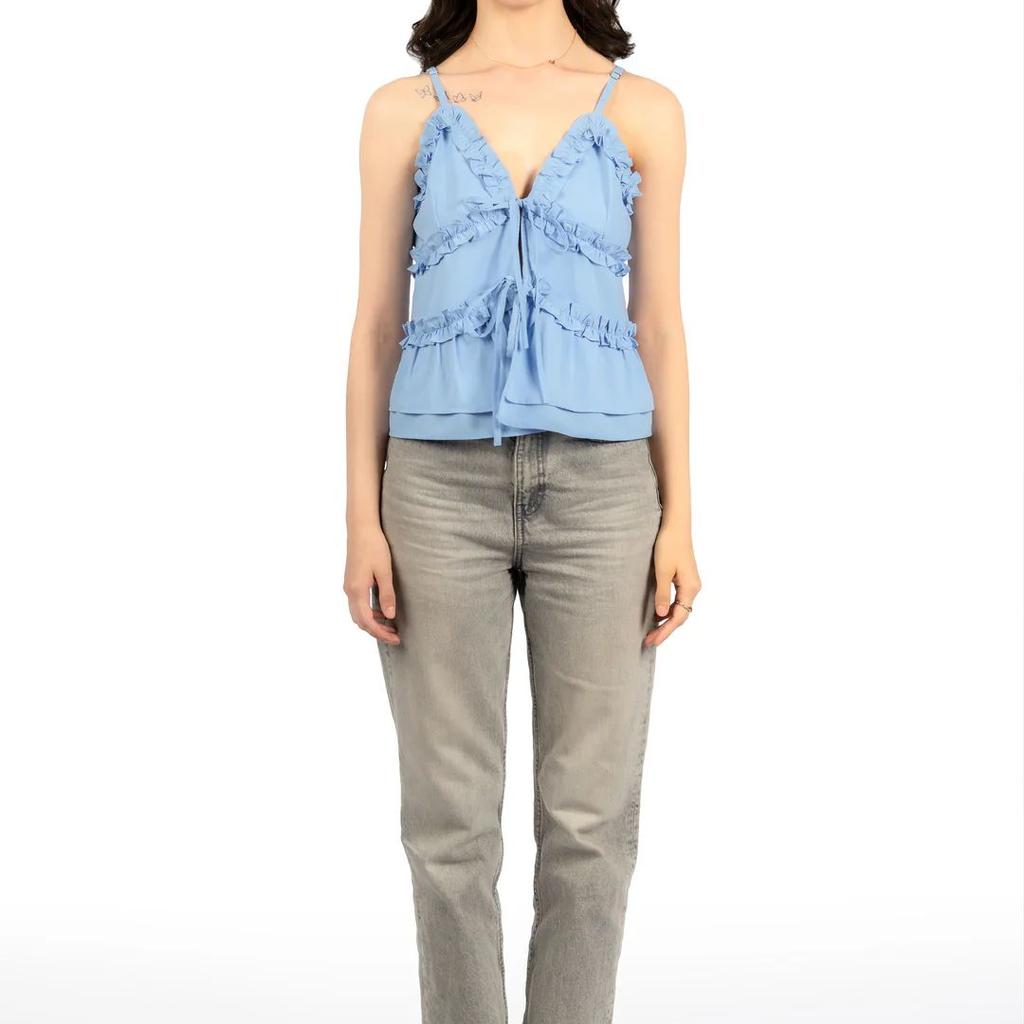 Blue Solid Sleeveless Fit & Flare Crop Top