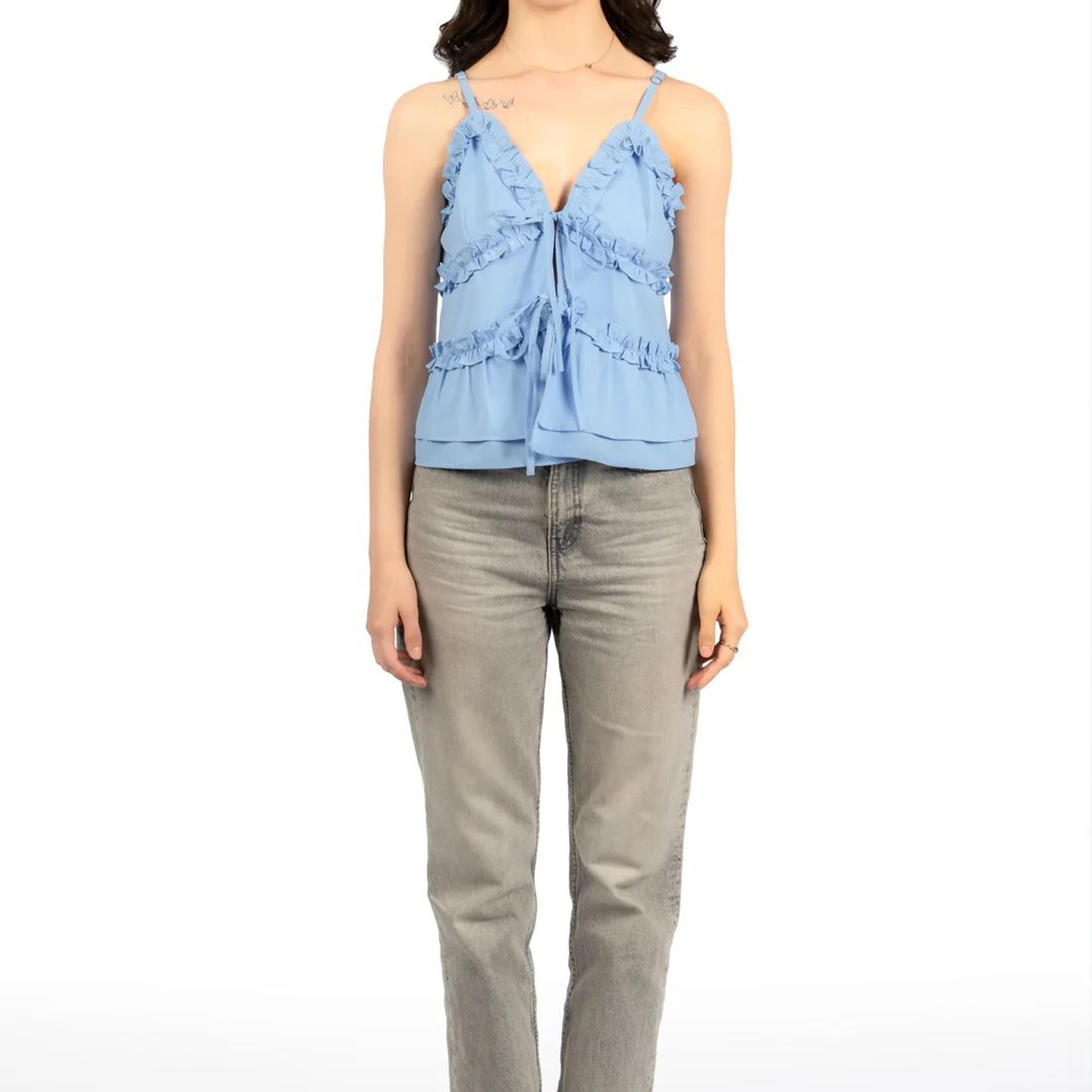 Blue Solid Sleeveless Fit & Flare Crop Top