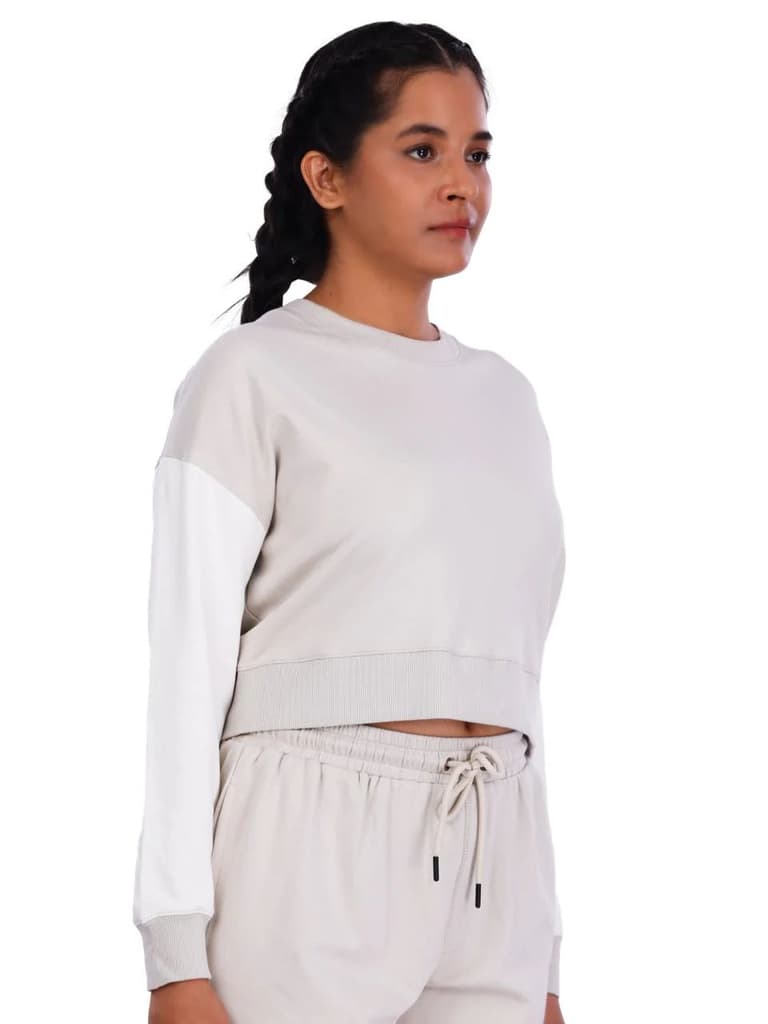 Ecru & White Colourblock Crop Sweatshirt — photo 6
