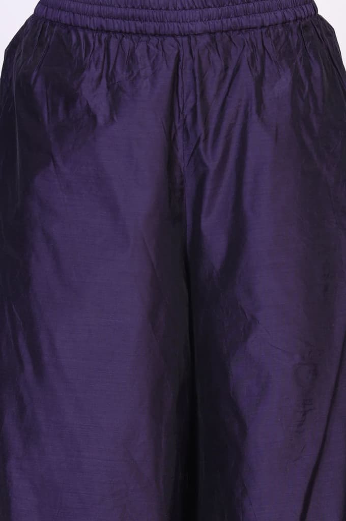 Purple Embroidered A-Line Chanderi Kurta with Flared Pant and Dupatta Set — photo 8
