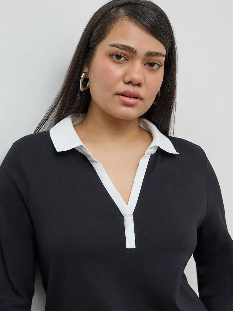 Gia Black Solid Cotton Blouse — photo 3
