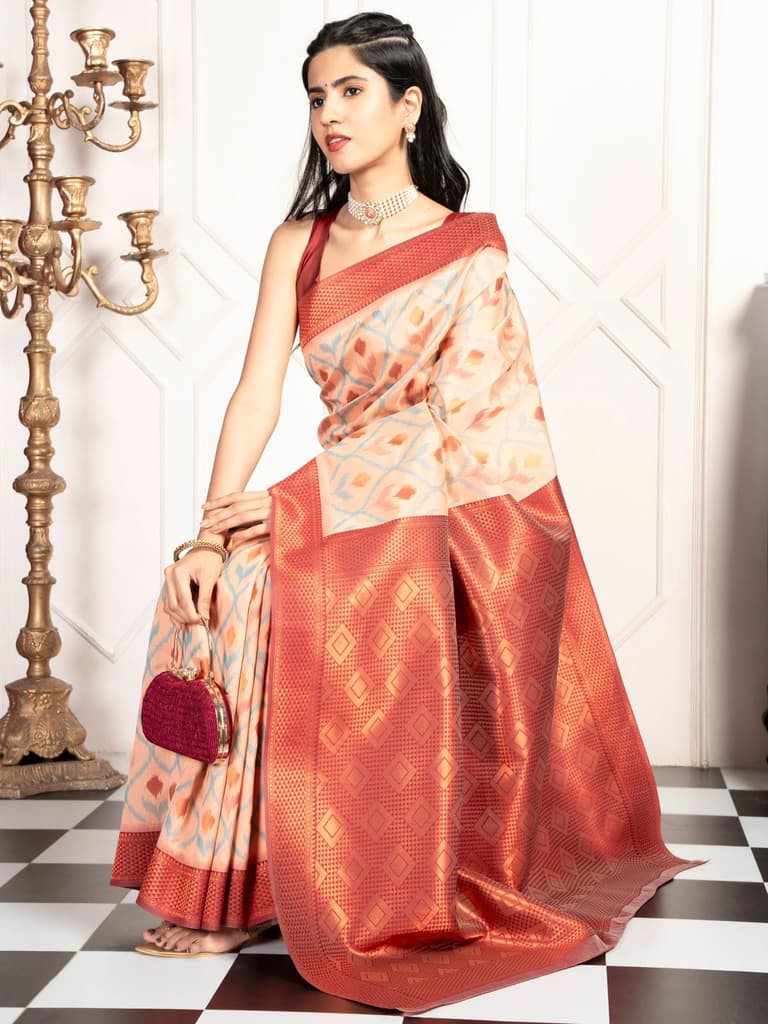 Mimosa Women's Woven Design Pochampally Style Art Silk Saree With Blouse Piece : SA00001953PCFREE — photo 5
