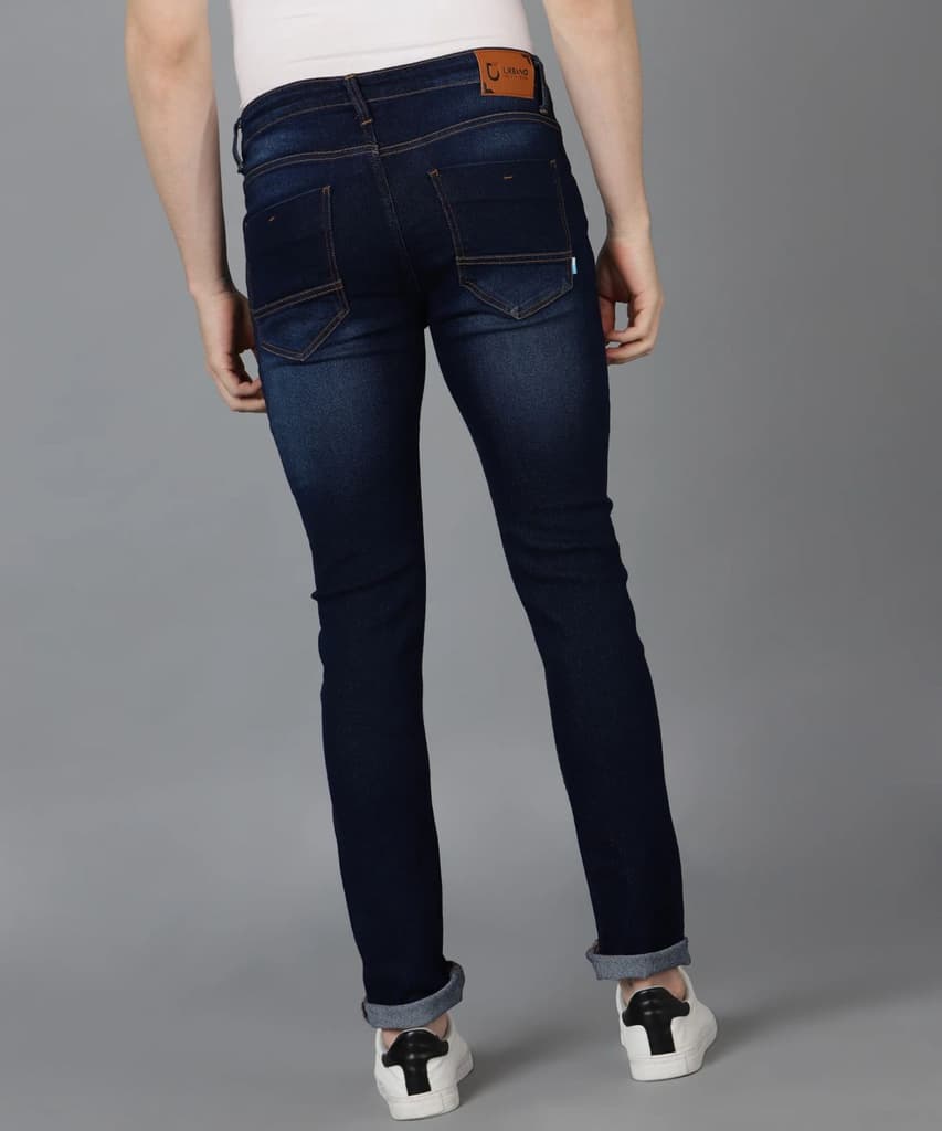 Men's Navy Skinny Fit Washed Jeans Stretchable — photo 3