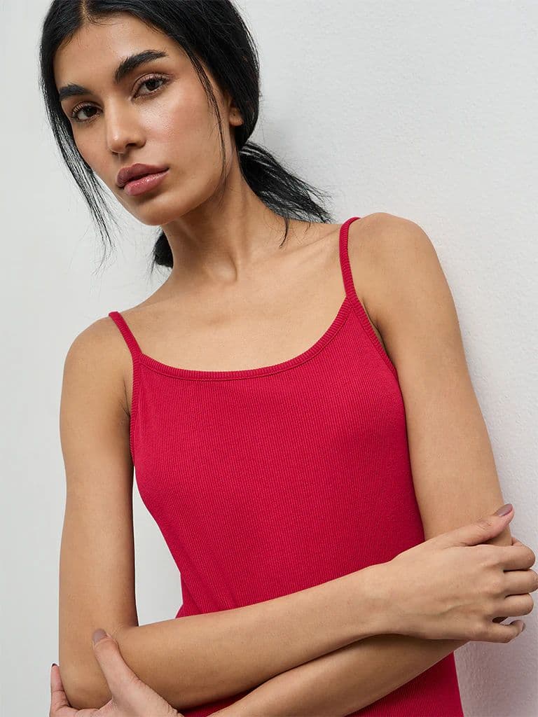 Superstar Red Ribbed Cotton-Blend Straight Lounge Dress — photo 3