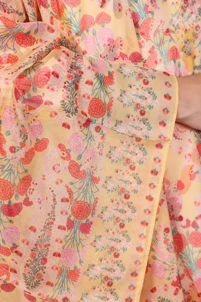 Yellow Floral Printed Organza Dupatta — photo 3