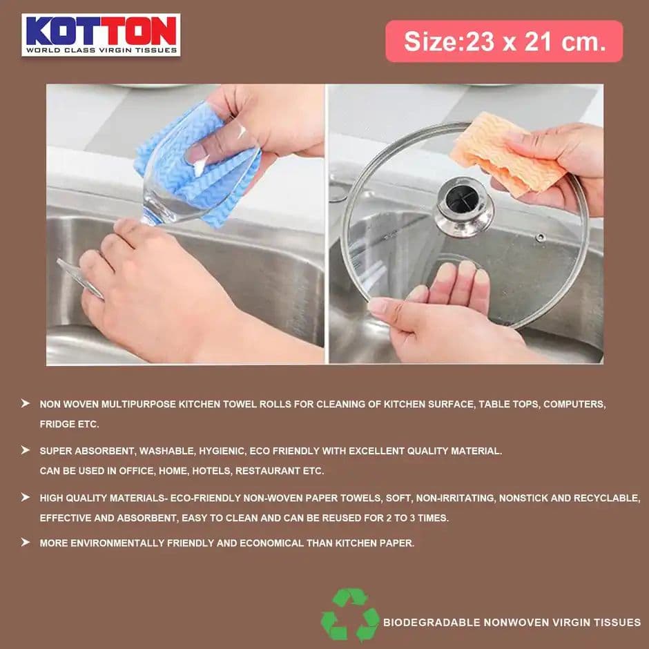 Kotton Non Woven Reusable And Washable Kitchen Roll - Pack of 1 Roll - 80 Pulls - 23 x 21 cm — photo 3
