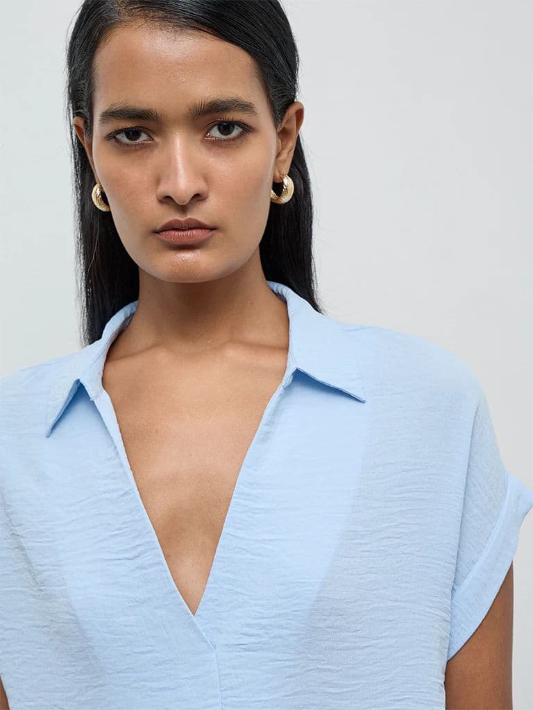 Wardrobe Light Blue Crinkle-Textured Blouse — photo 3