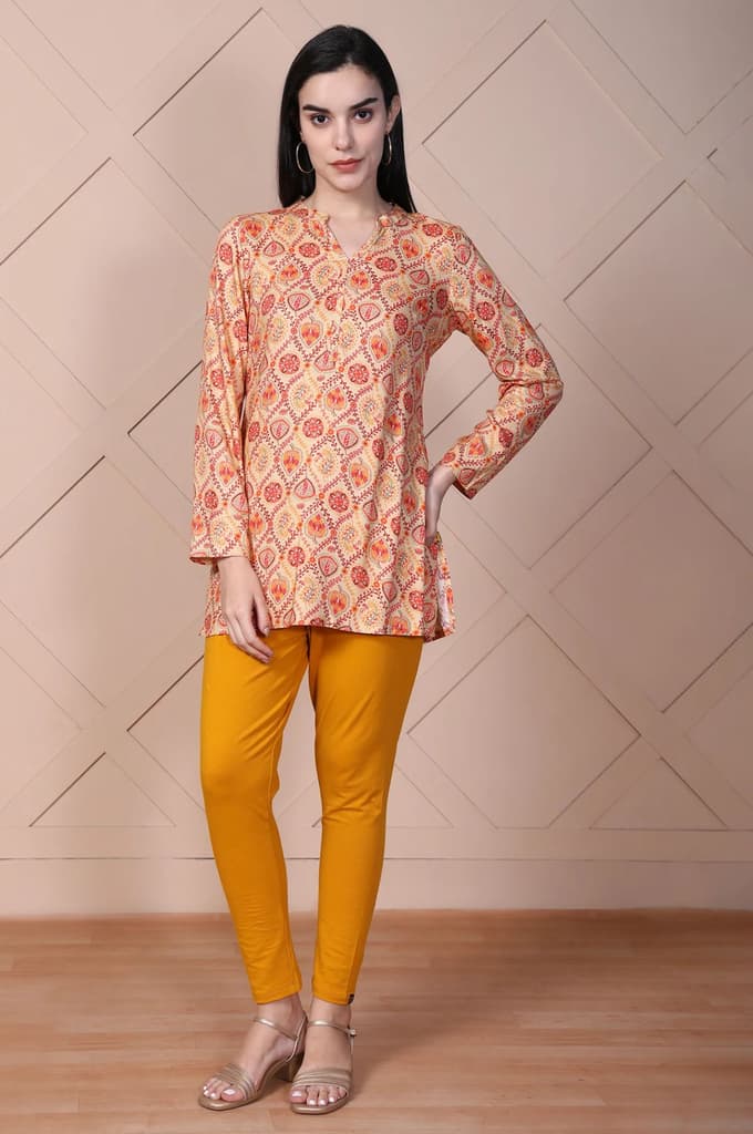 Mustard Solid High-Waisted Cotton Tights — photo 5