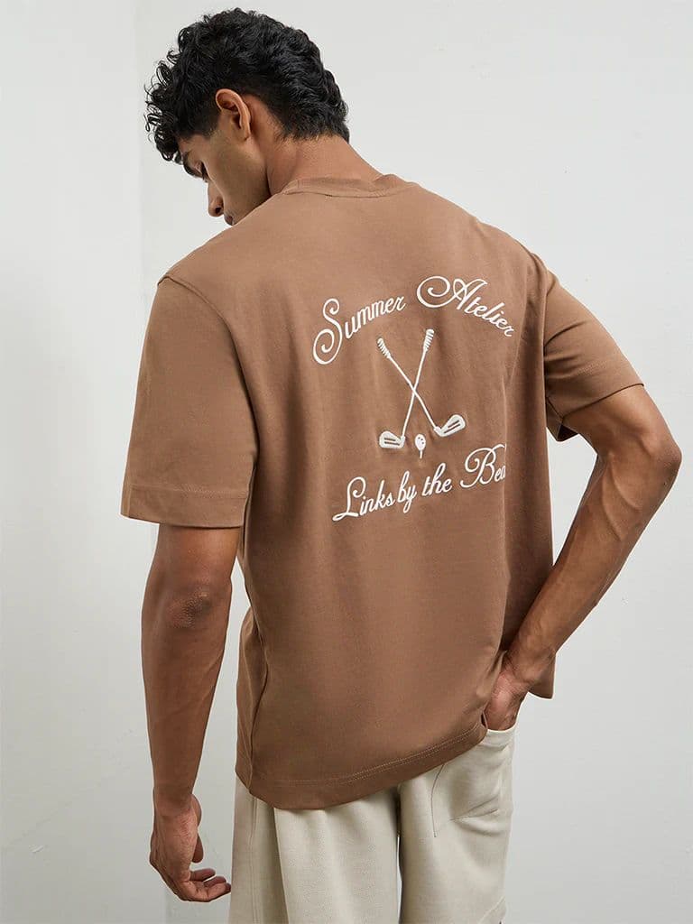 Nuoflexx Light Brown Relaxed-Fit Cotton-Blend T-Shirt — photo 4