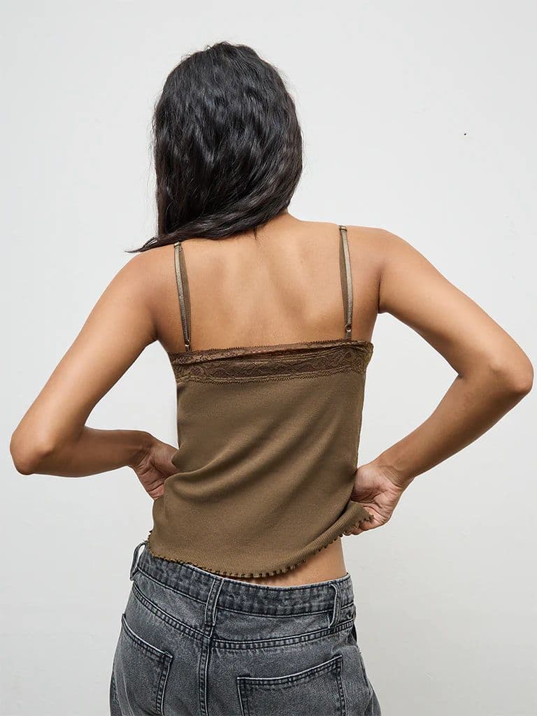 Nuon Olive Lace-Detailed Cotton-Blend Top — photo 4