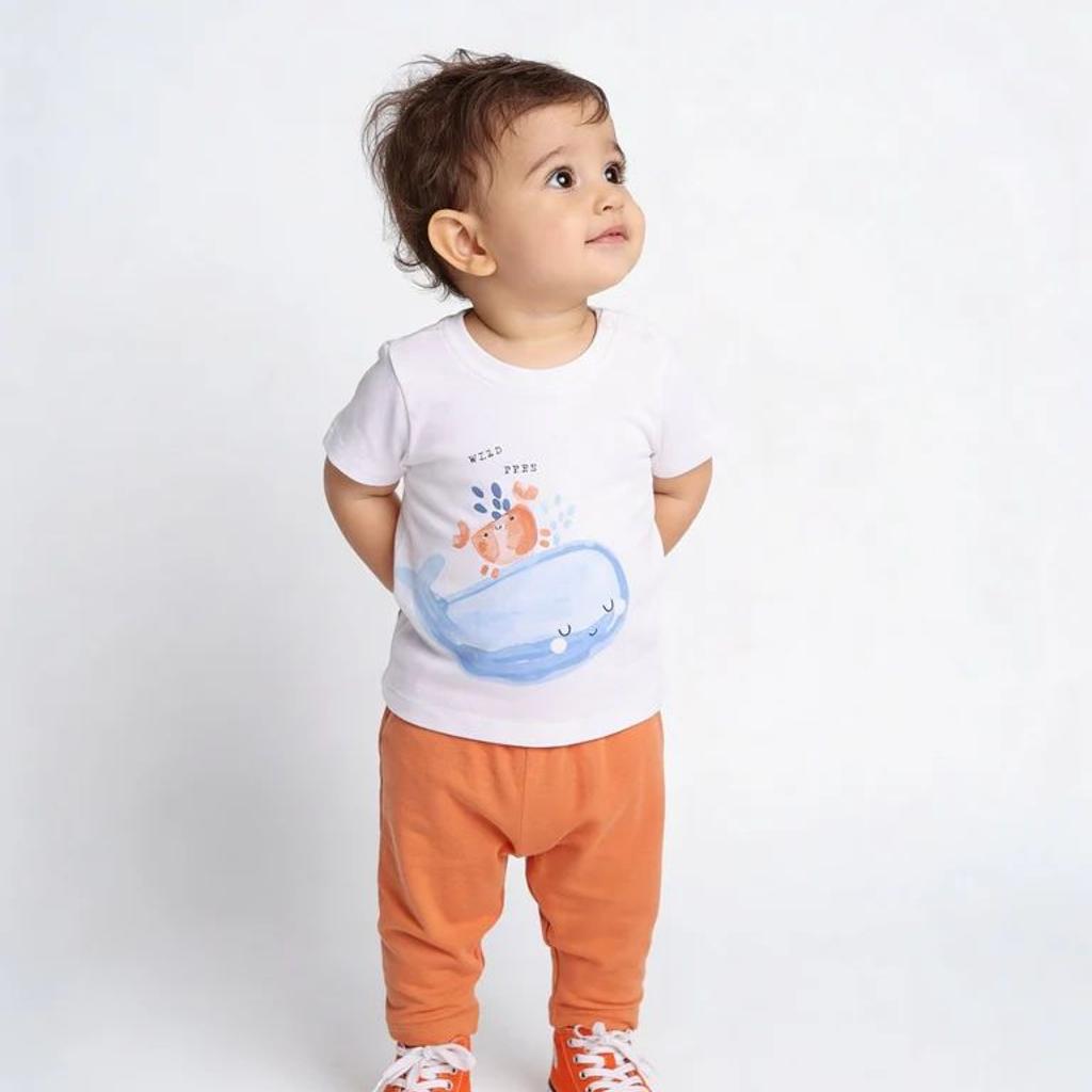 HOP Baby Boys Multicolour Printed Cotton T-Shirt and Pants Set