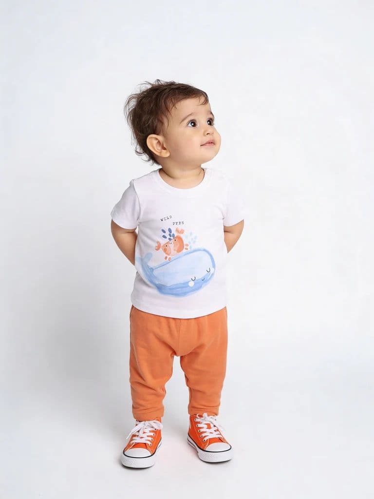 HOP Baby Boys Multicolour Printed Cotton T-Shirt and Pants Set