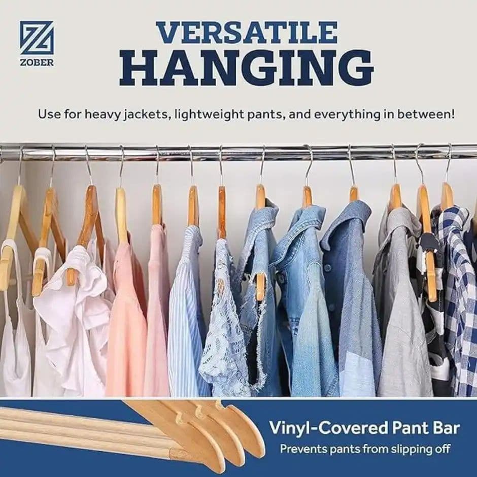 Lifelong Zober Wooden Suit Hangers Pack-10 With Non Slip Pants Bar | 360 Swivel Hook