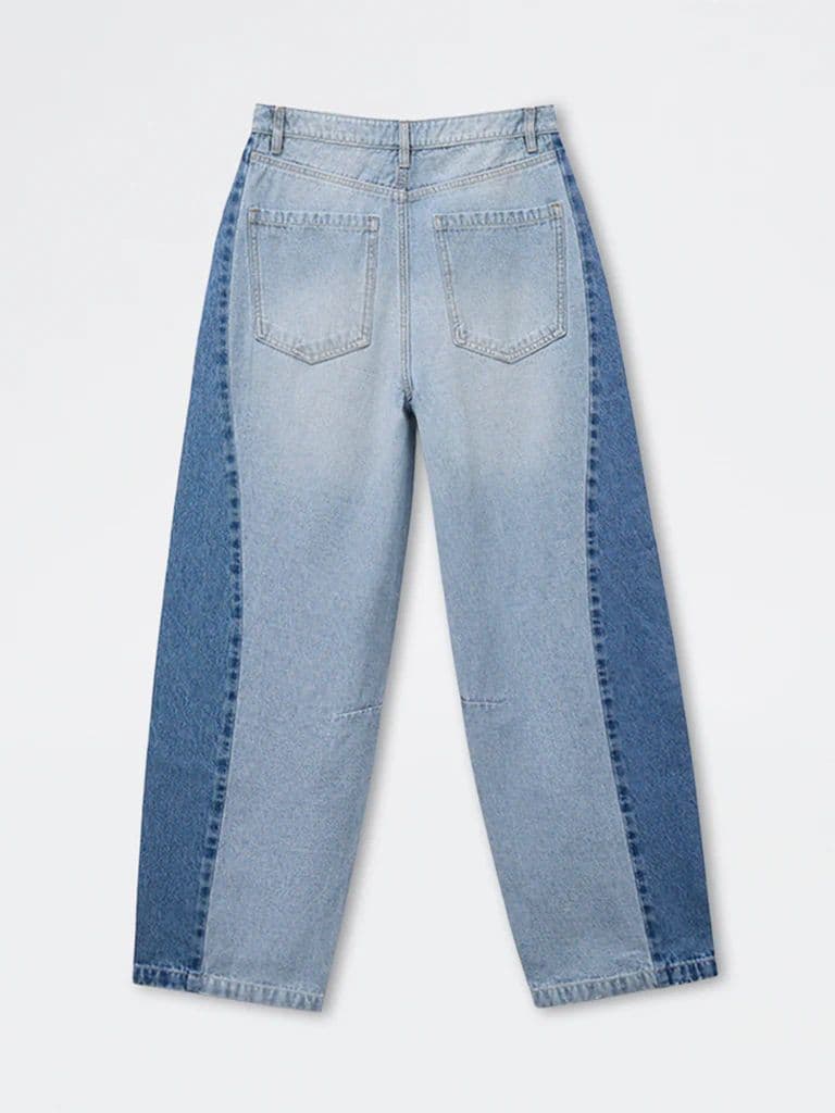 Y&F Kids Girls Blue Colour-Blocked High-Rise Jeans — photo 4
