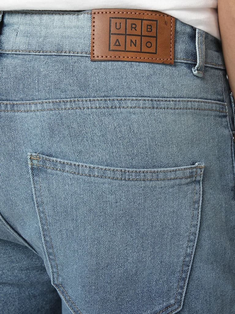 Men's Blue Straight Fit Heavy Washed Faded Denim Jeans Stretchable — photo 6