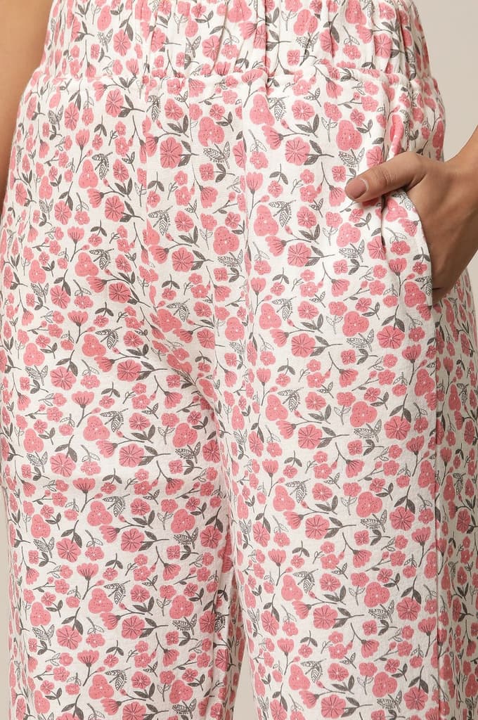 White and Pink Floral Printed Top and Palazzo lounge Wear Set — photo 10