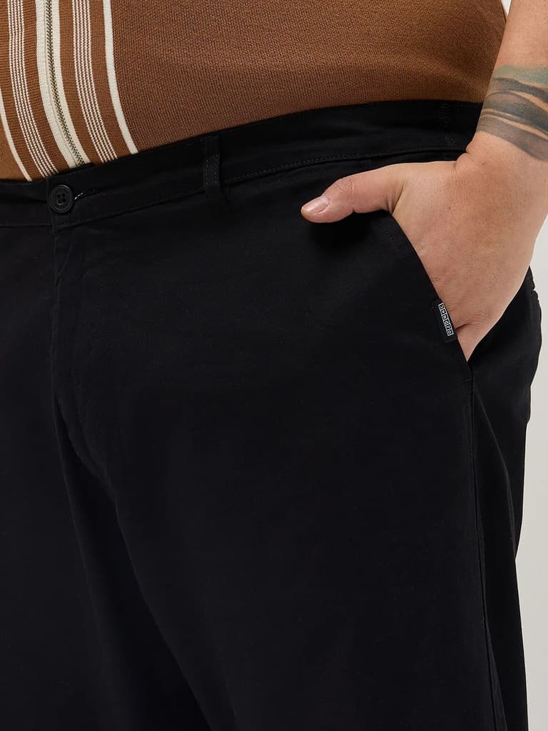 Plus Men's Black Straight Fit Mid Rise Cotton Casual Chinos Trousers Stretch — photo 5
