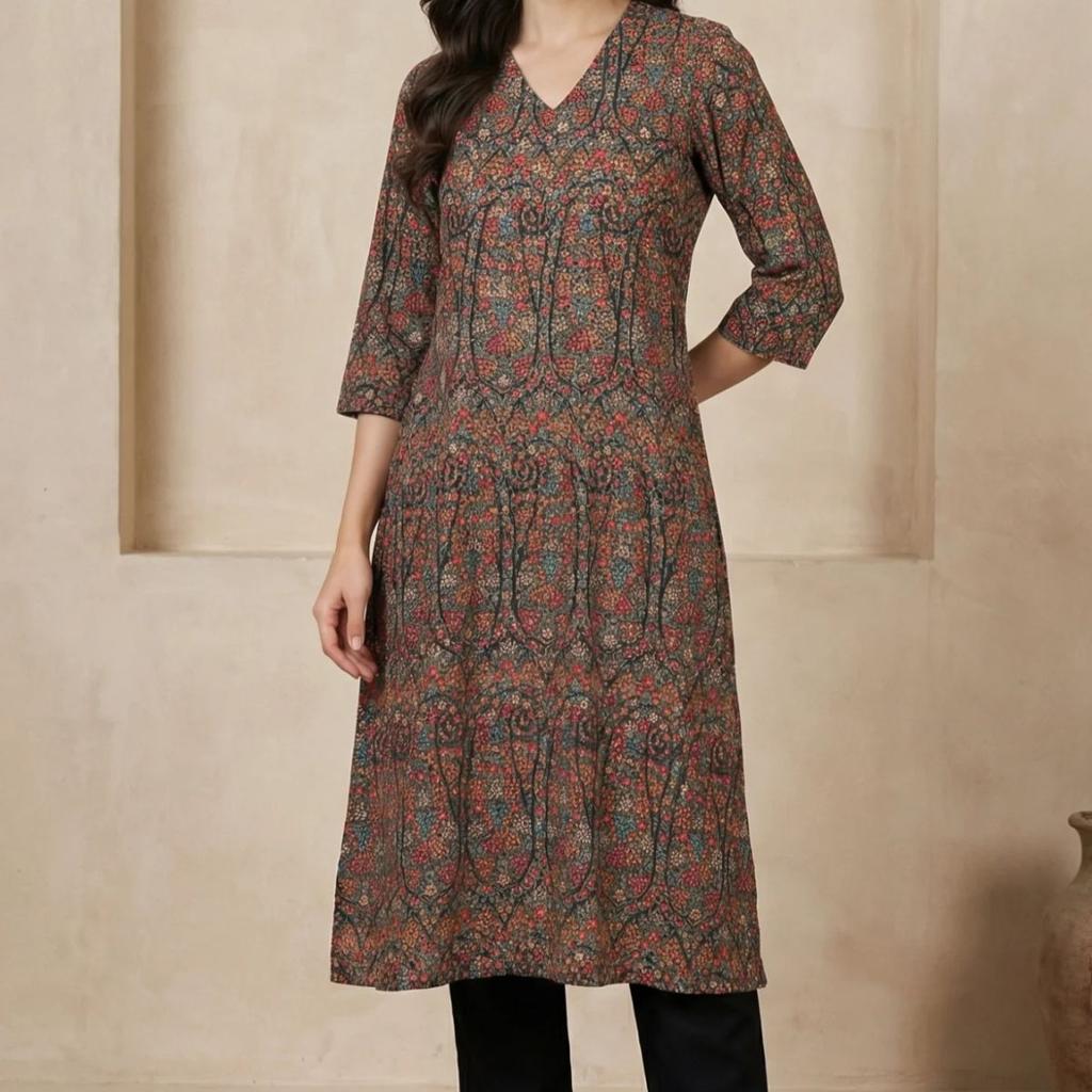 Multicolor Paisley Printed Rayon Straight Kurta