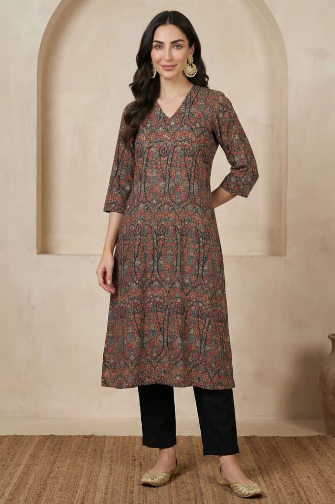 Multicolor Paisley Printed Rayon Straight Kurta — XS