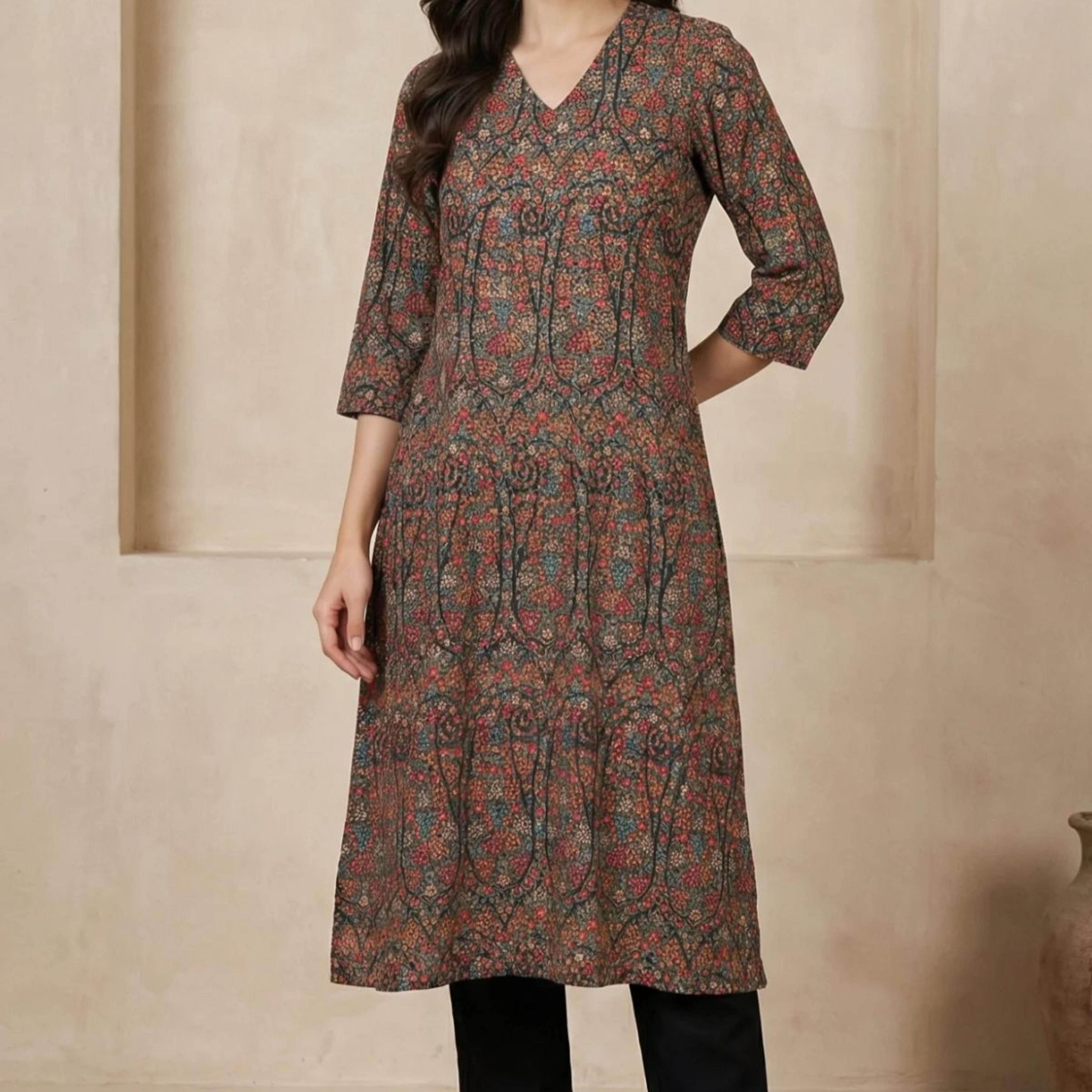 Multicolor Paisley Printed Rayon Straight Kurta
