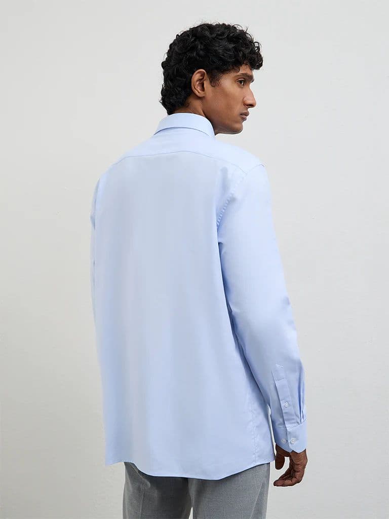 WES Formals Light Blue Relaxed-Fit Cotton Shirt — photo 4