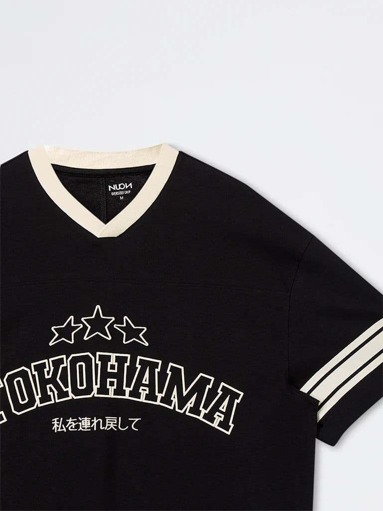 Nuon Black Typographi Relaxed-Fit Cotton T-Shirt — photo 3