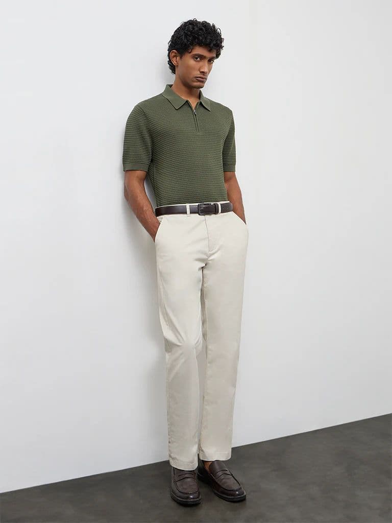 Ascot Olive Knit-Textured Relaxed-Fit Cotton T-Shirt — photo 3