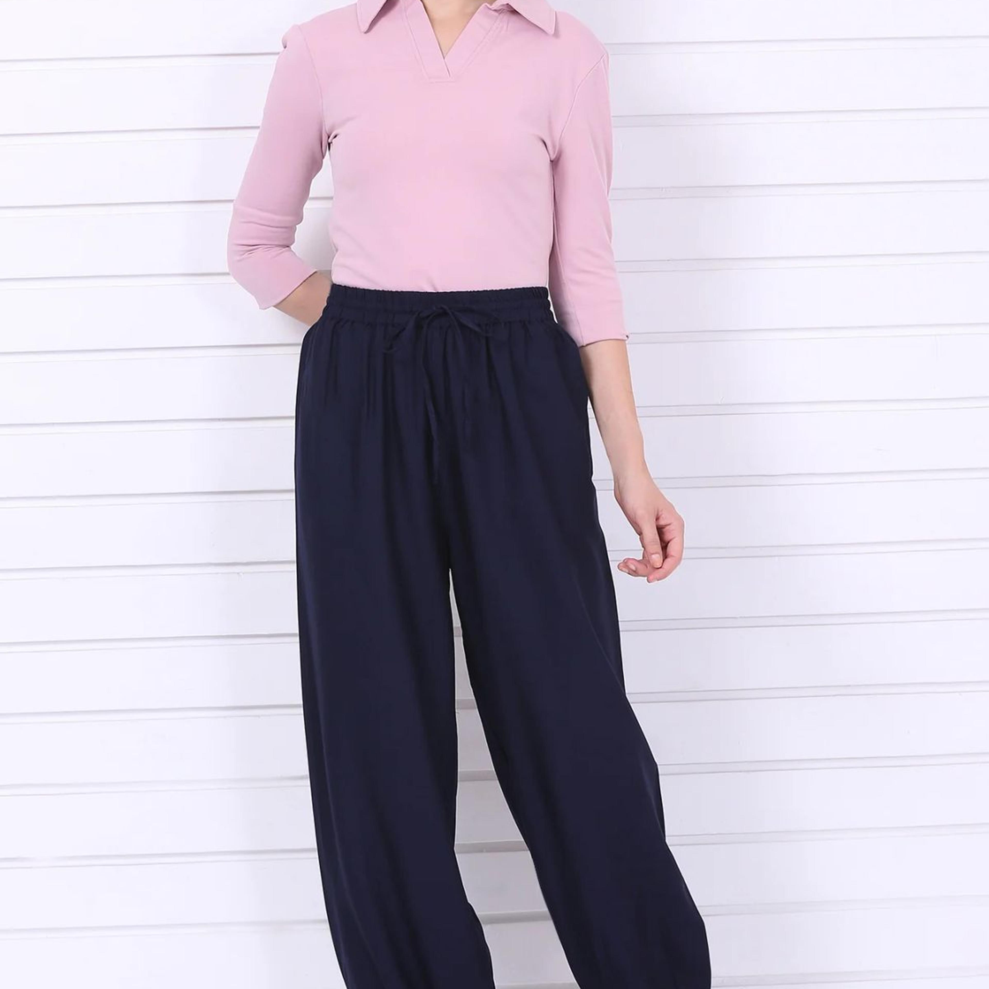 Navy Blue Solid Loose Fit Cropped Dhoti Pants