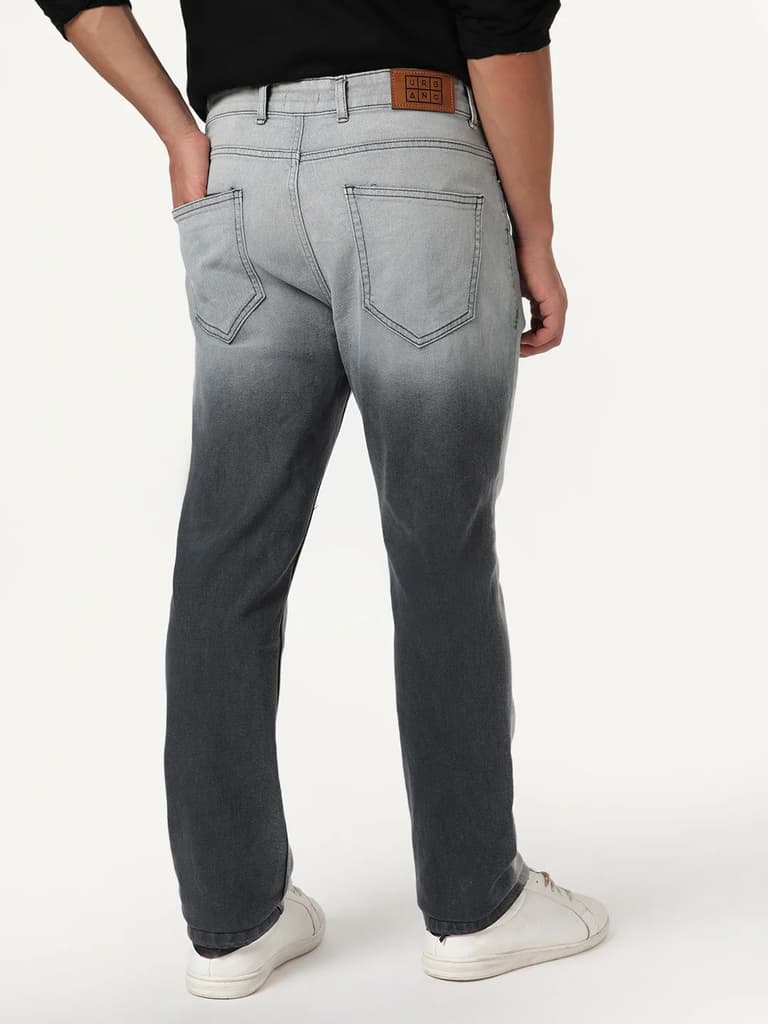Men's Dark Grey Straight Fit Heavy Washed Faded Denim Jeans Stretchable — photo 4