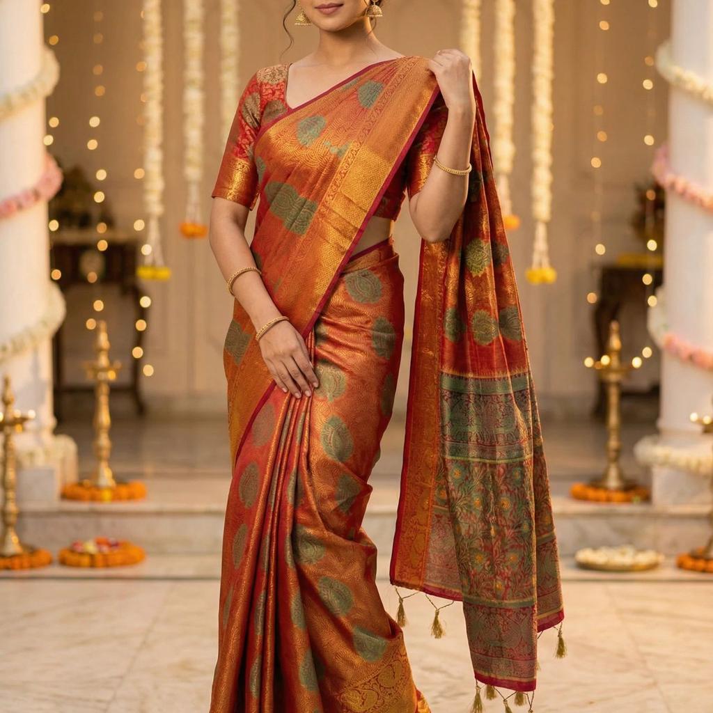 MIMOSA Women's Woven Design Kanjivaram Style Art Silk Saree with Blouse Piece - Maroon ( SA00003145MRFREE )
