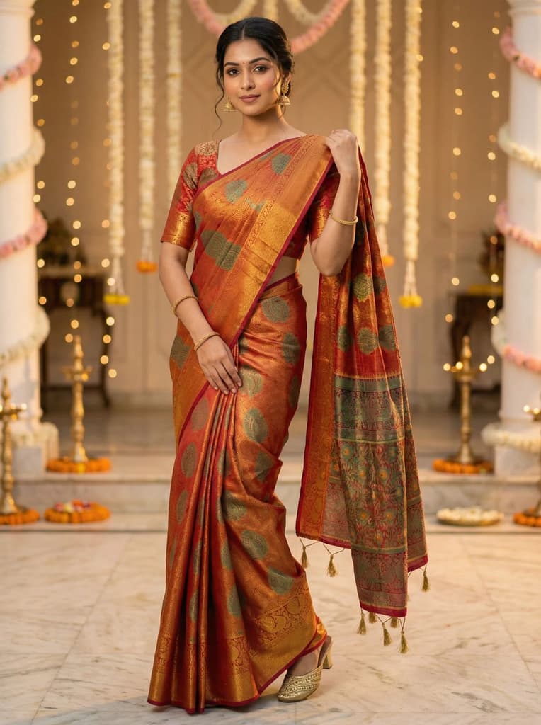 MIMOSA Women's Woven Design Kanjivaram Style Art Silk Saree with Blouse Piece - Maroon ( SA00003145MRFREE ) — Default Title