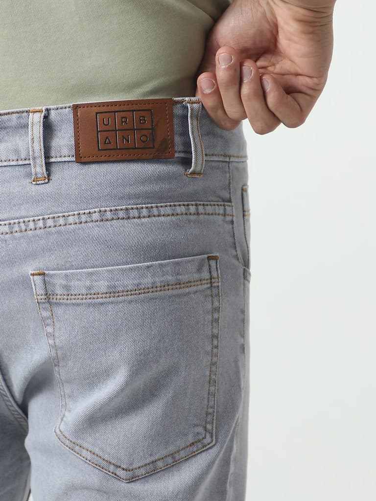 Men's Light Grey Slim Fit Washed Denim Jeans Stretchable — photo 6