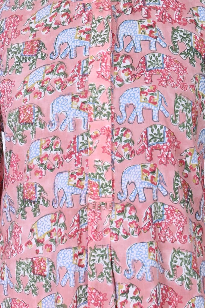 Pink Block Printed Pure Cotton Straight Kurta with Pants Set — photo 2