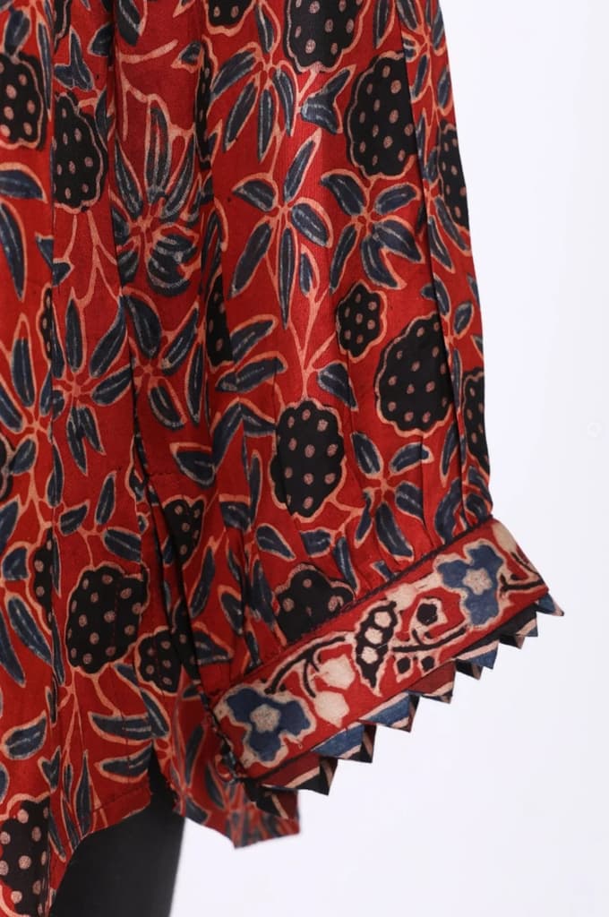 Red Ajrak Printed Modal Satin Straight Top — photo 7