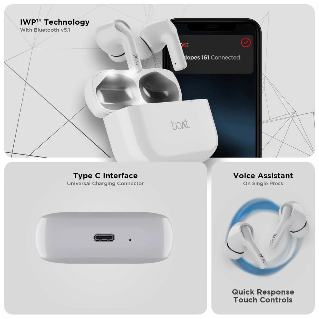boAt Airdopes 163 | Wireless Earbuds with Massive Playback of upto 17 Hour, IPX5 Water & Sweat Resistance, IWP Technology, Type C Interface — photo 7