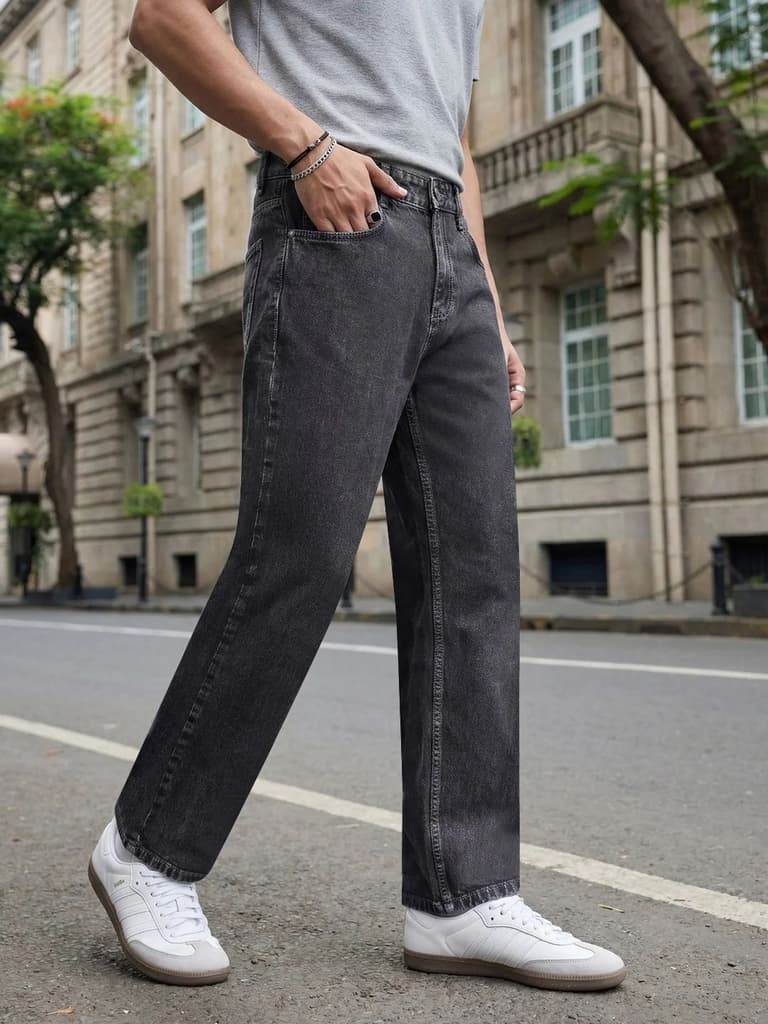 Men's Grey Relaxed Fit Washed Denim Jeans Non-Stretchable — 28 / Grey
