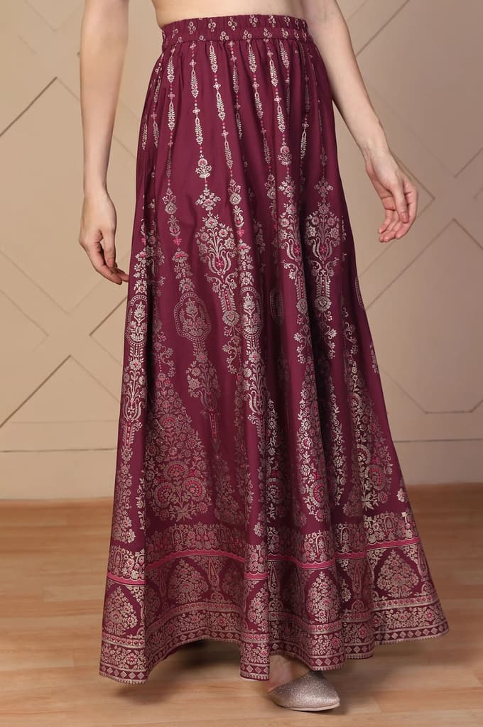 Maroon Ethnic Printed Flared Skirt — photo 3