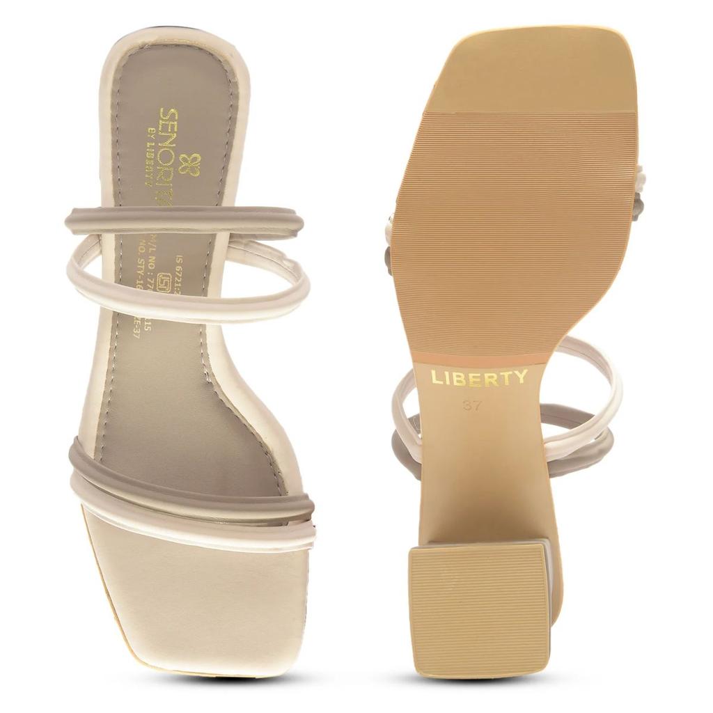 Senorita STY-162E Beige Casual Heeled Slippers for Women by Liberty — photo 6