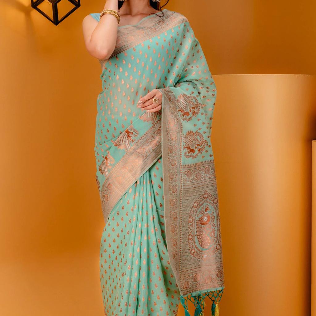 Mimosa Women's Woven Design Banarasi Style Art Silk Saree With Blouse Piece : SA00001809RMFREE
